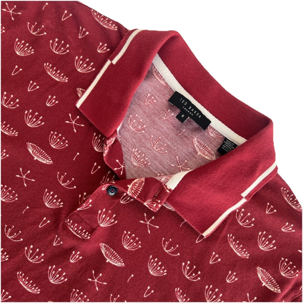 Ted Baker London Shirt Polo Printed Stretch Casual Vaca Men 2XL Sz 6 Designer